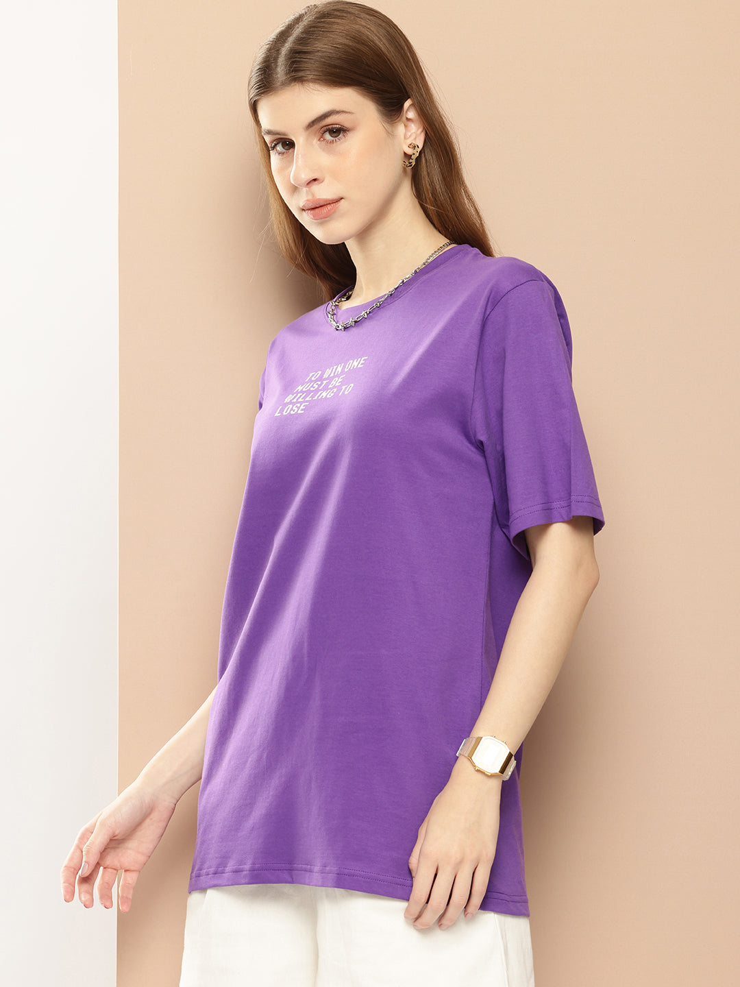 Womens Half Sleeve Round Neck Back Printed Oversized Fit Tshirts