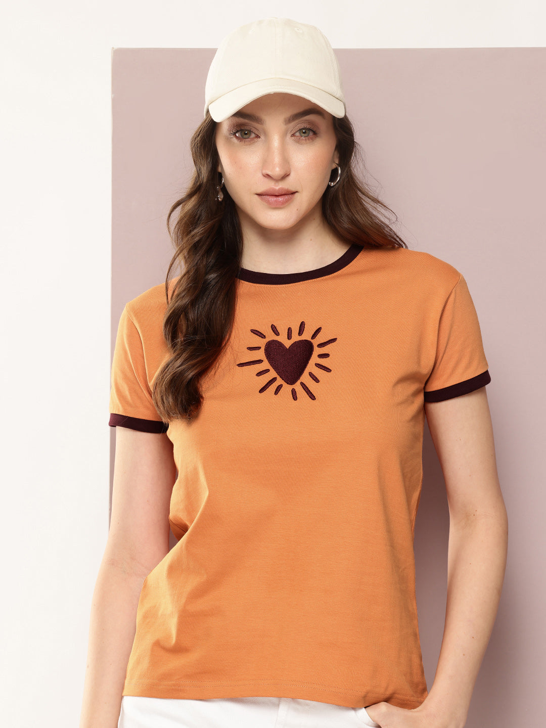 Womens Half Sleeve Round Neck Embroidered Regular Fit Tshirts