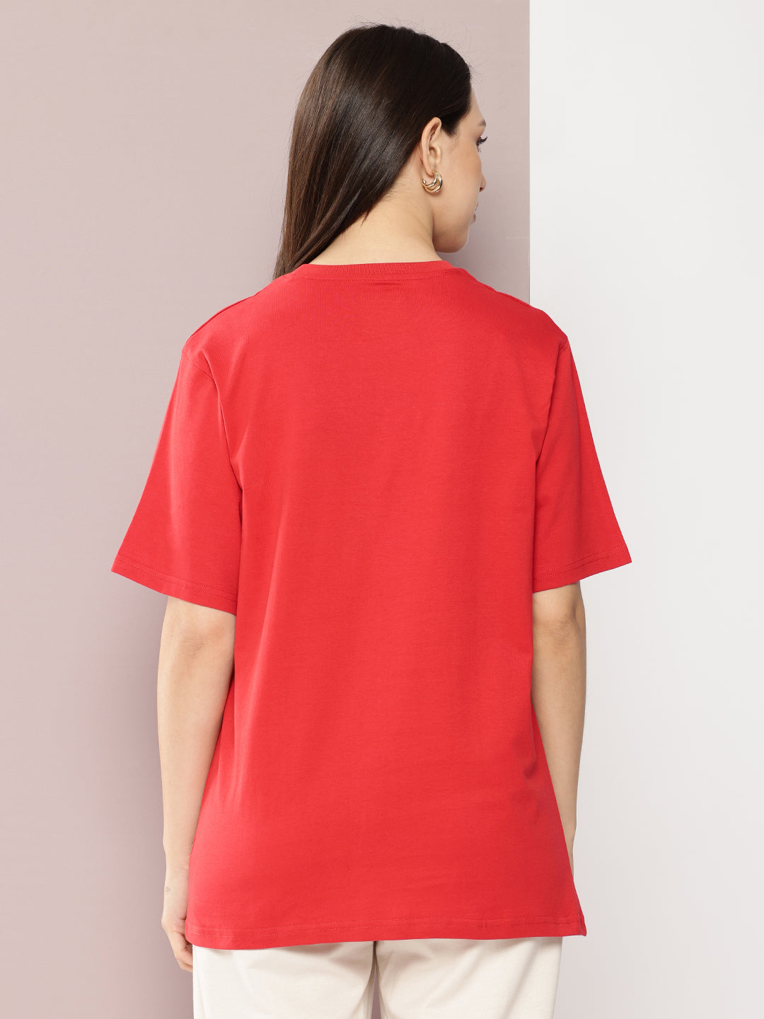 Womens Half Sleeve Round Neck Solid Oversized Fit Tshirts