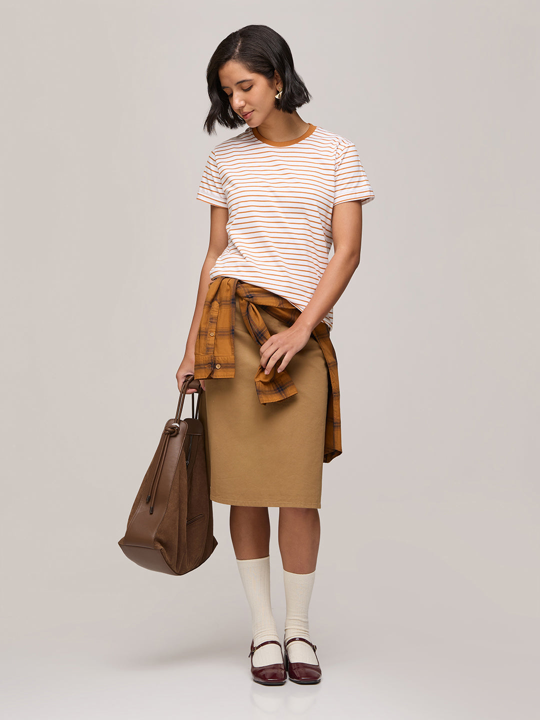 Womens Striped Regular Fit Cotton T-Shirt