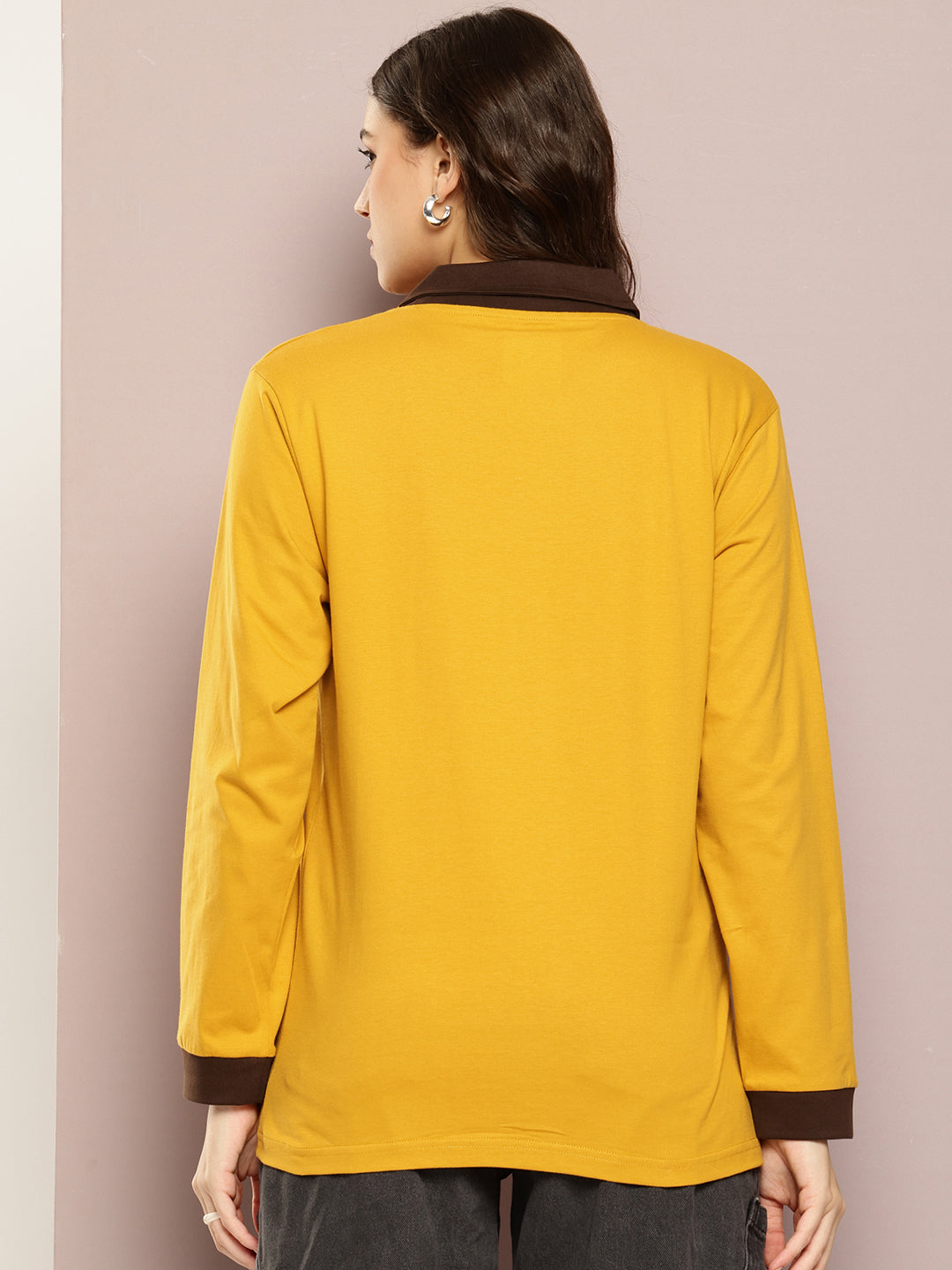 Womens Full Sleeve Polo Neck Printed Oversized Fit Tshirts