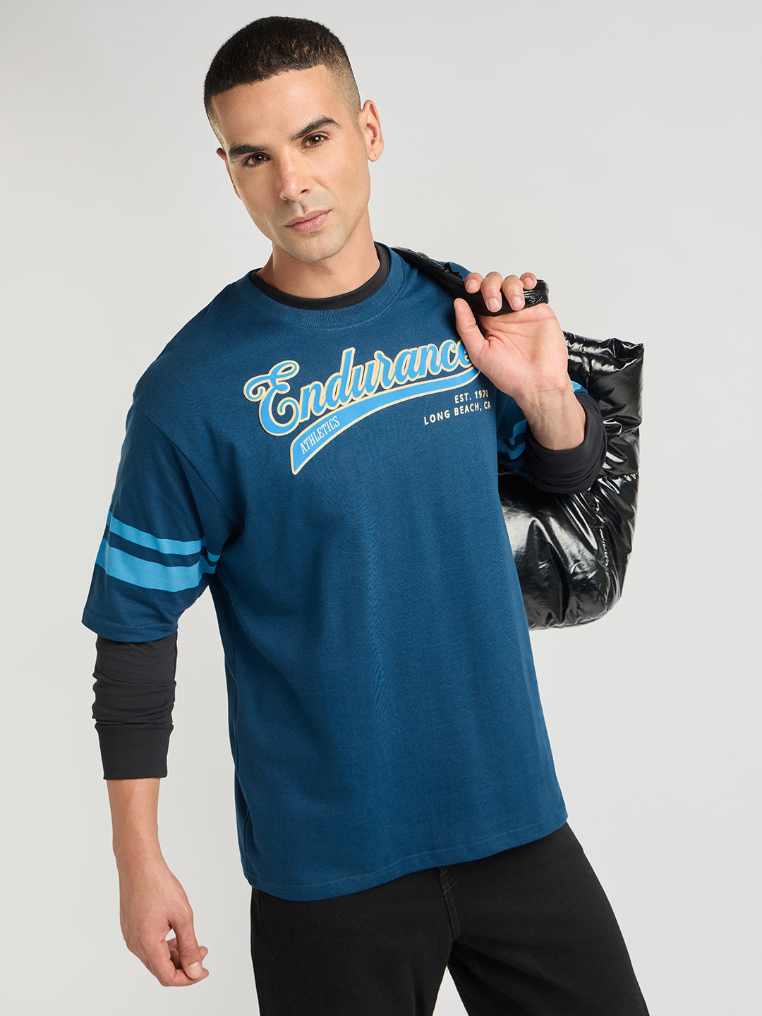 Mens Puff Printed Oversized Half Sleeve Round Neck Tshirt