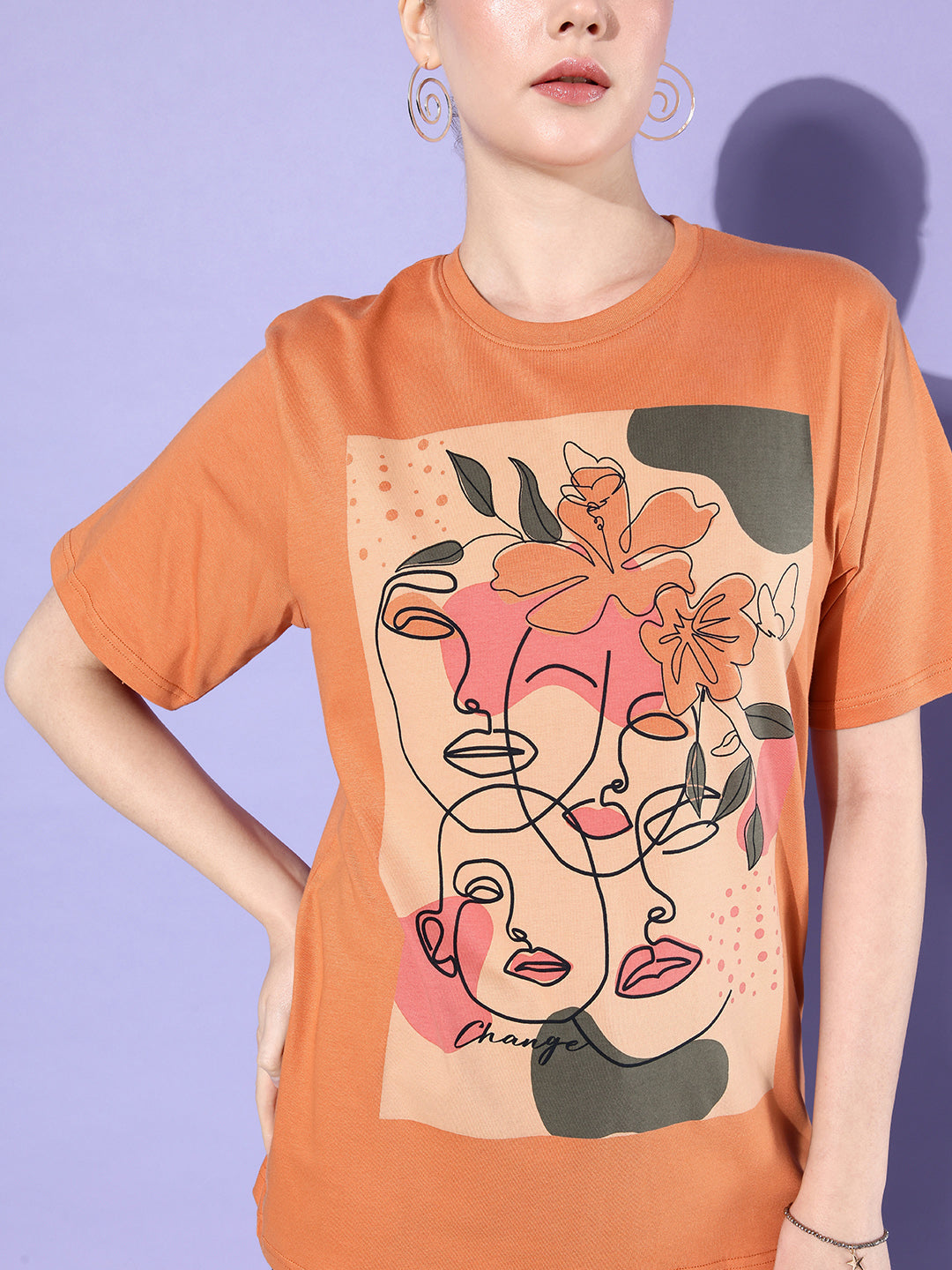 Womens Short Sleeve Round Neck Oversized Fit T-Shirt