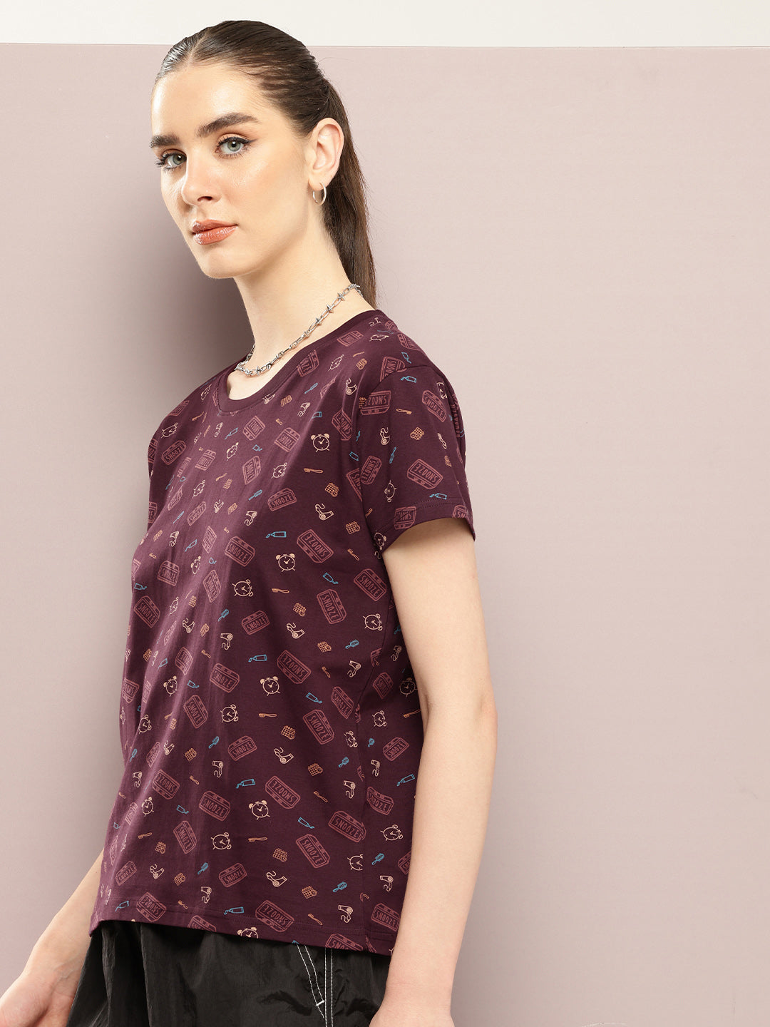 Womens Half Sleeve Round Neck All-Over Printed Boxy Fit Tshirts