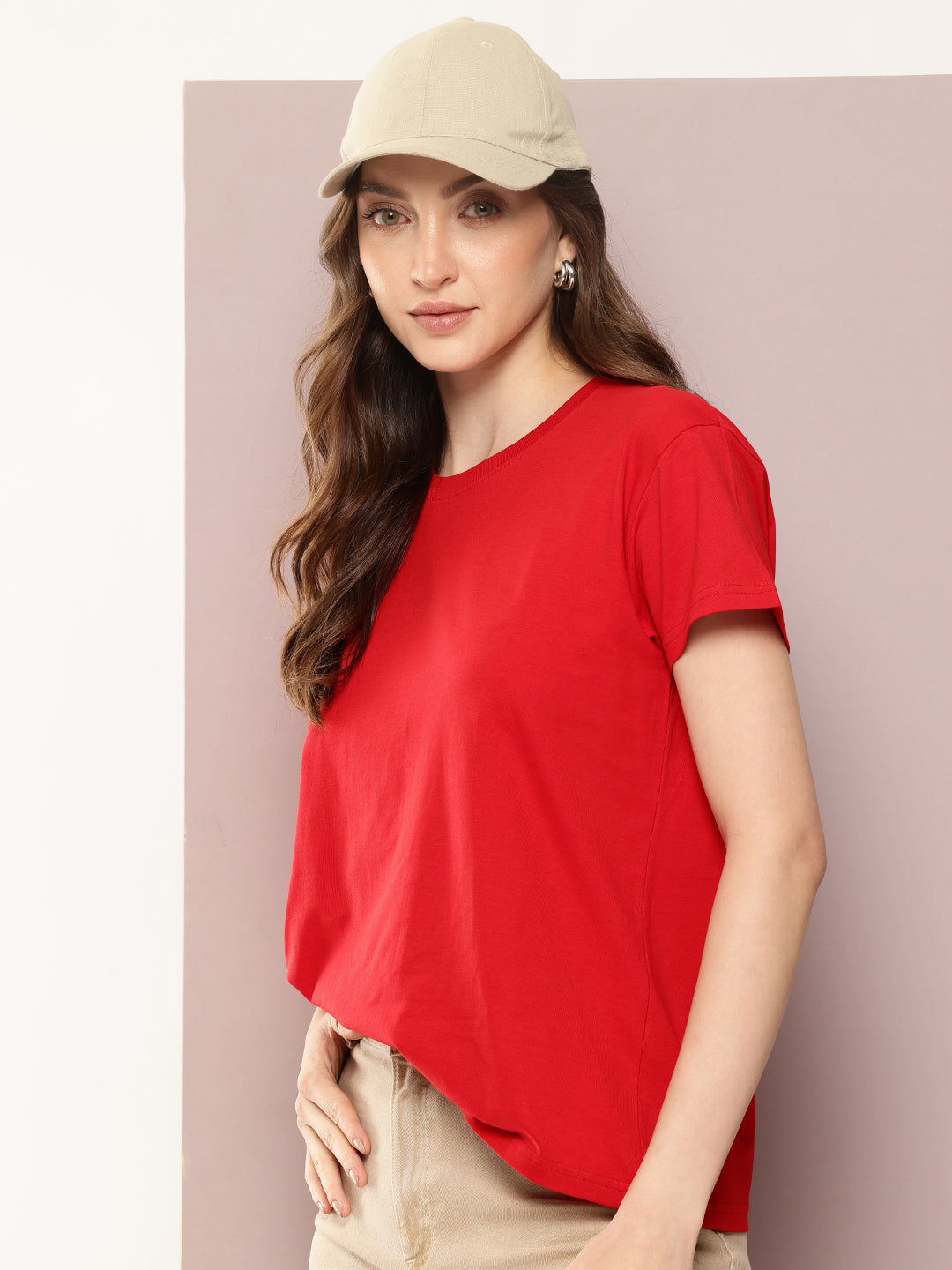 Womens Half Sleeve Round Neck Solid Boxy Fit Tshirts