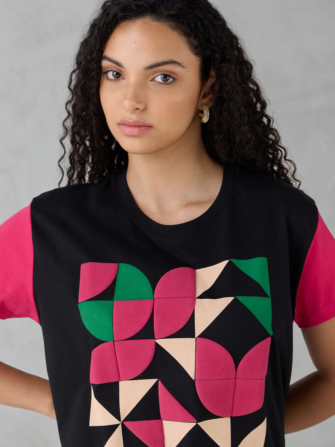 Womens Half Sleeve Puff Printed Boxy Regular Fit Tshirt