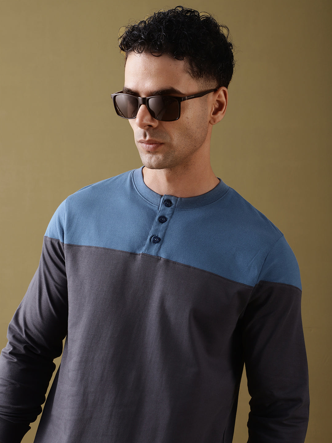 Mens Full Sleeve Henley Neck Regular Fit T-Shirts