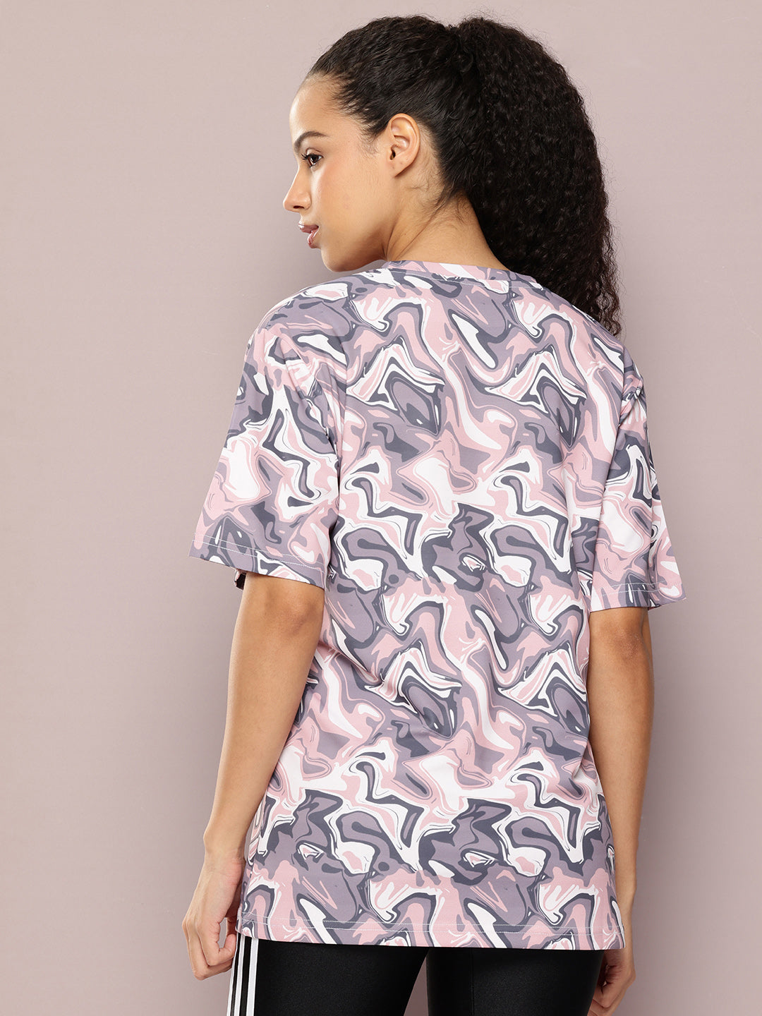 Womens Half Sleeve Round Neck All-Over Printed Oversized Fit Tshirts