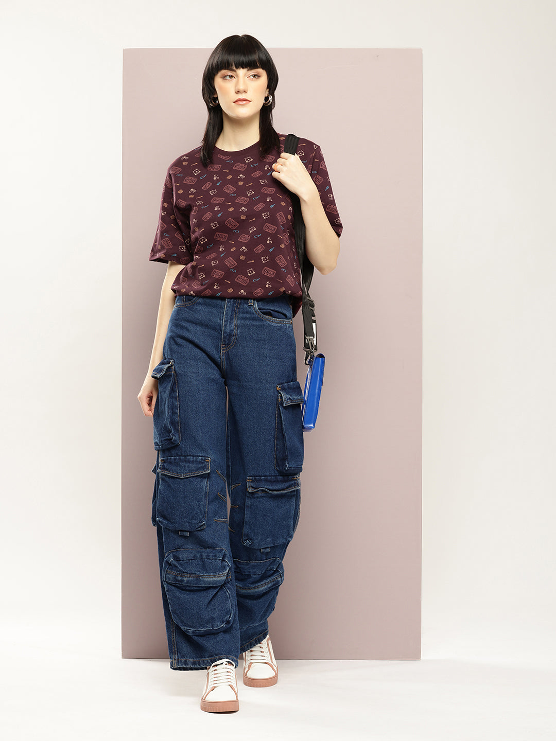 Womens Half Sleeve Round Neck All-Over Printed Oversized Fit Tshirts