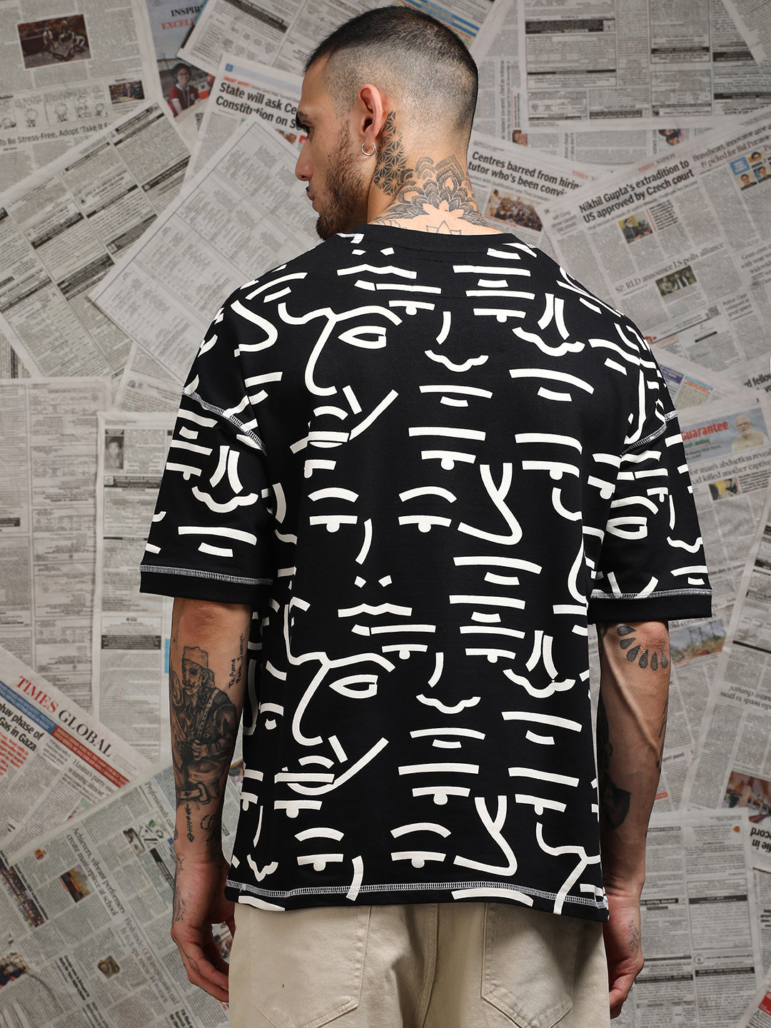 Mens Half Sleeve Drop Shoulder Printed Oversized Fit T-Shirts