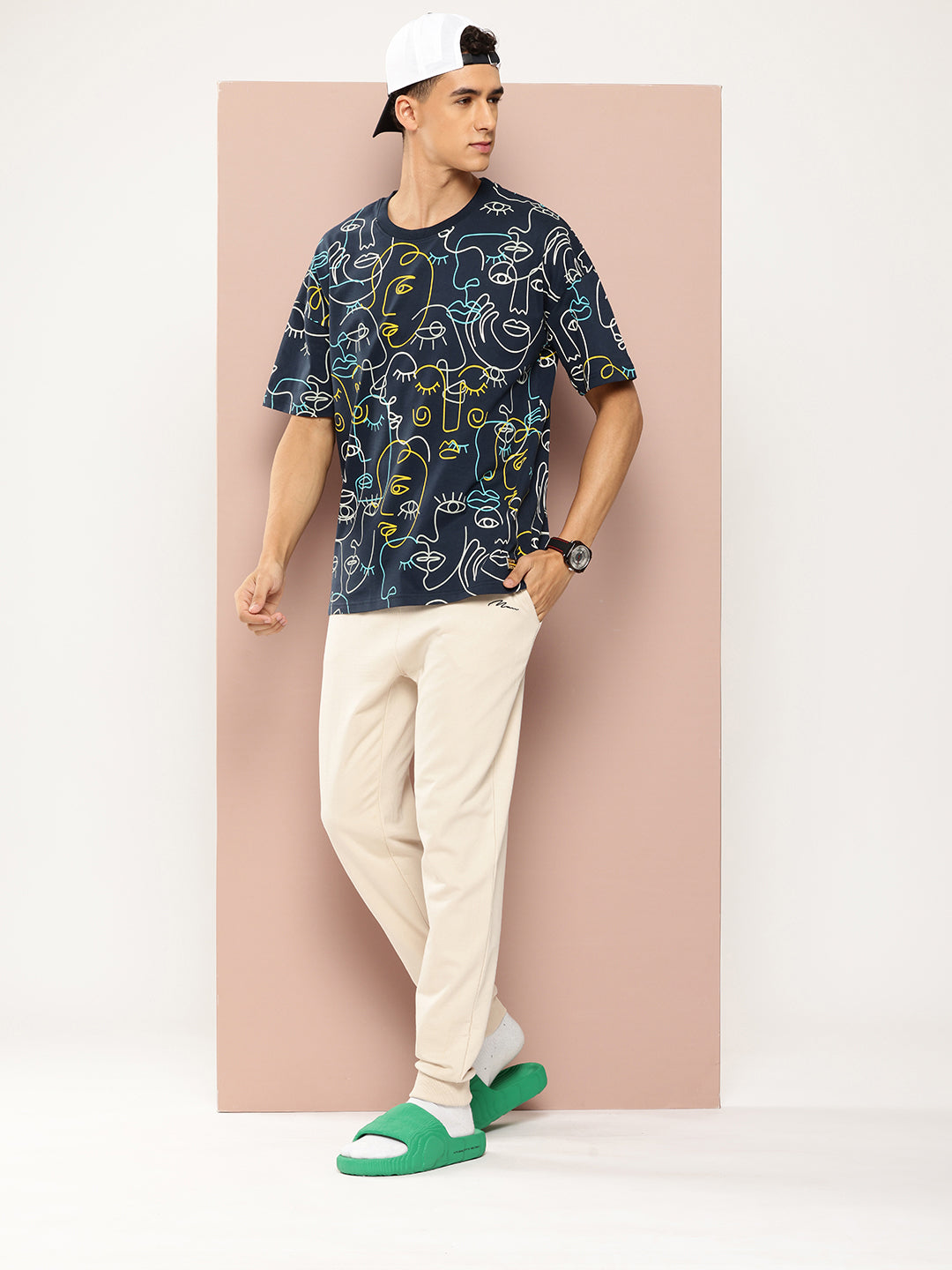 Mens Half Sleeve Drop Shoulder Printed Oversized Fit T-Shirts