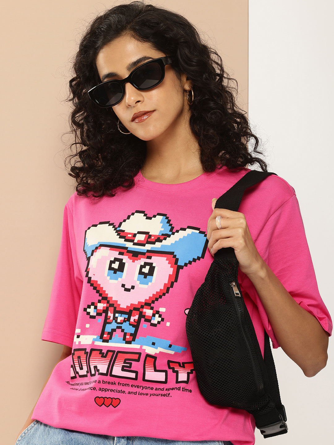 Womens Half Sleeve Round Neck Printed Oversized Fit Tshirts