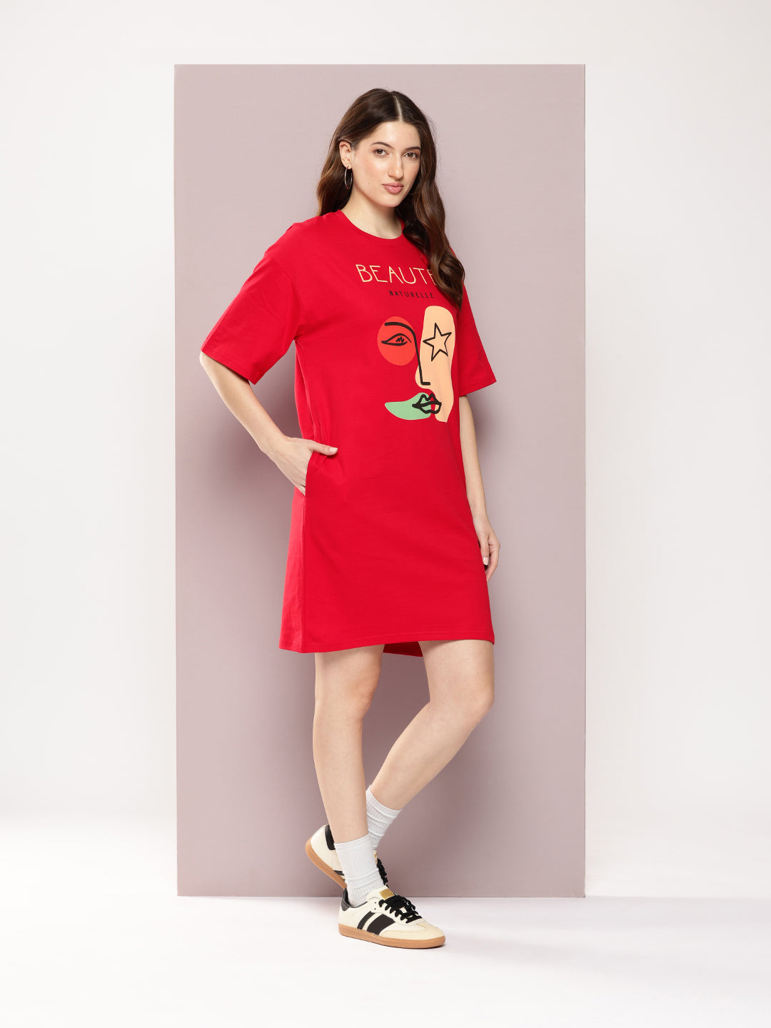 Womens Oversized Short Sleeves Printed Tshirt Dress