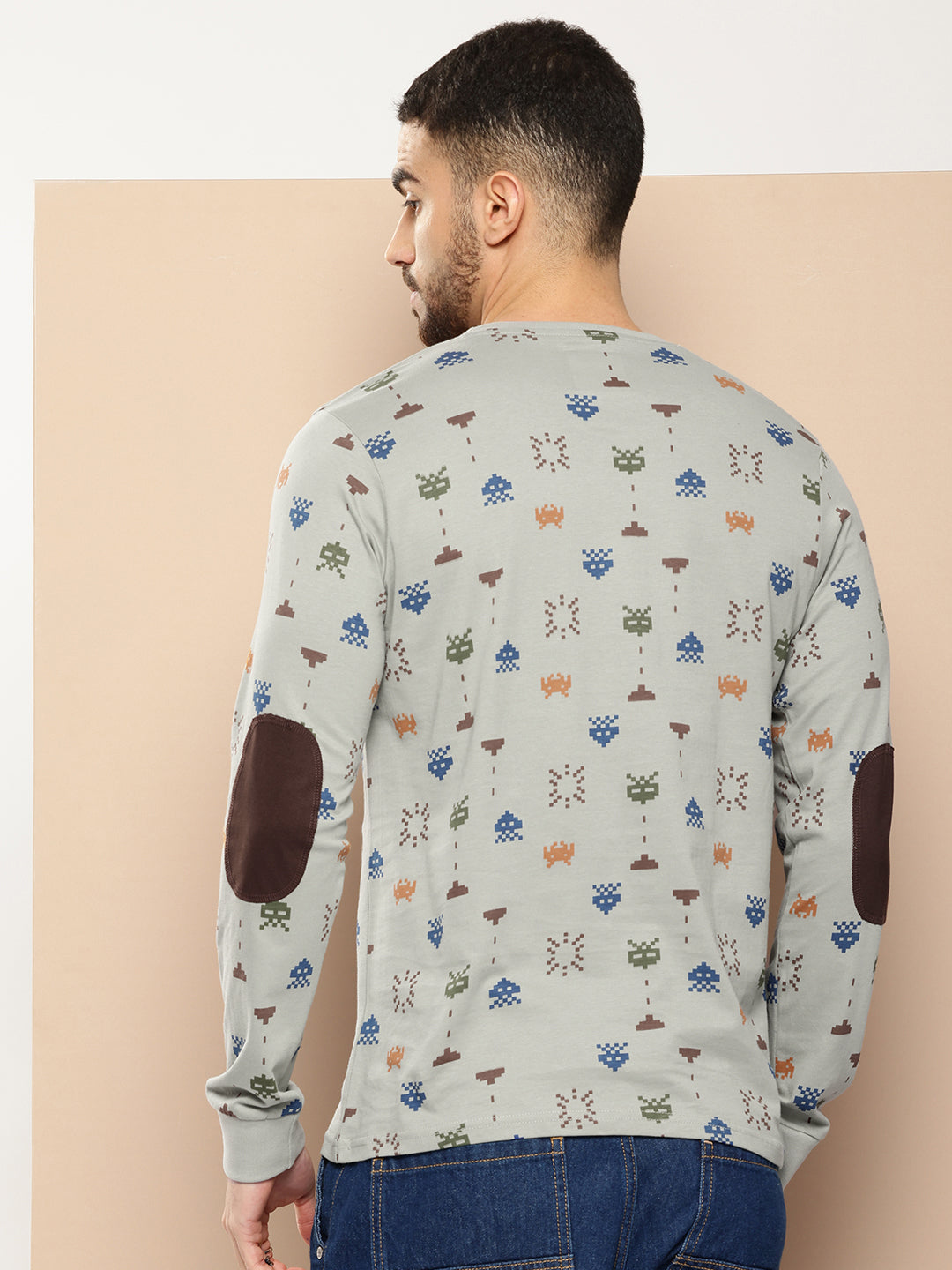 Mens Full Sleeve Round Neck All-Over Printed Regular Fit Tshirts