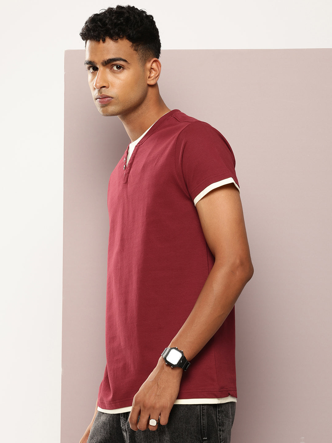 Mens Half Sleeve V-Neck Solid Regular Fit Tshirts