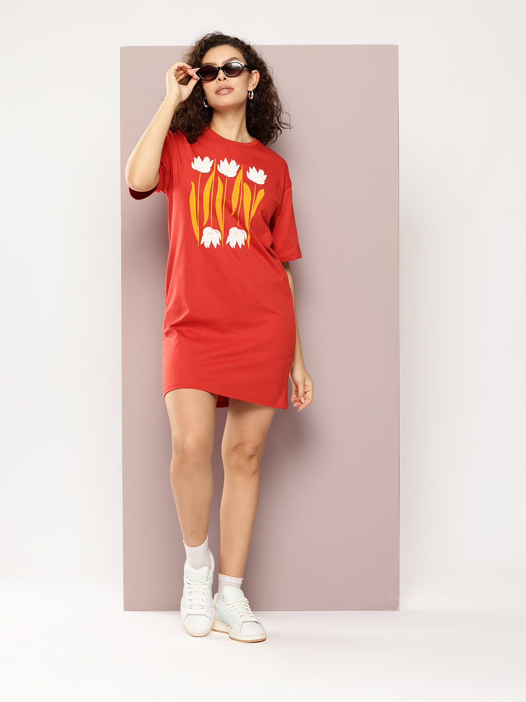 Womens Oversized Short Sleeves Printed Tshirt Dress
