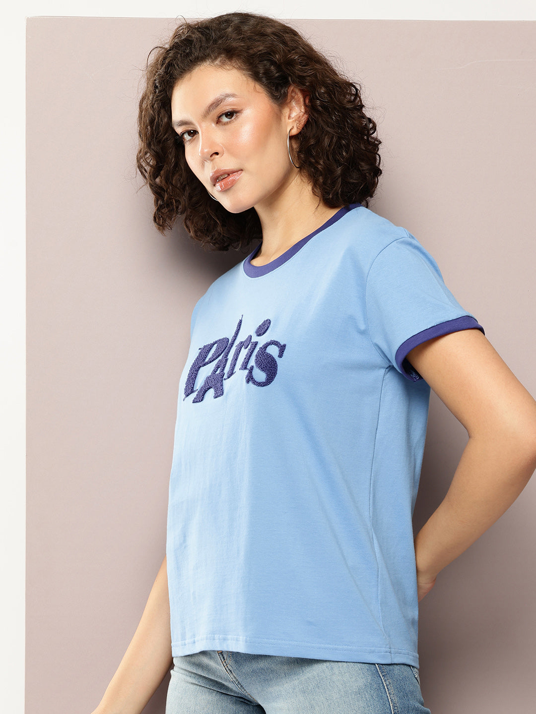 Womens Half Sleeve Round Neck Embroidery Boxy Fit Tshirts