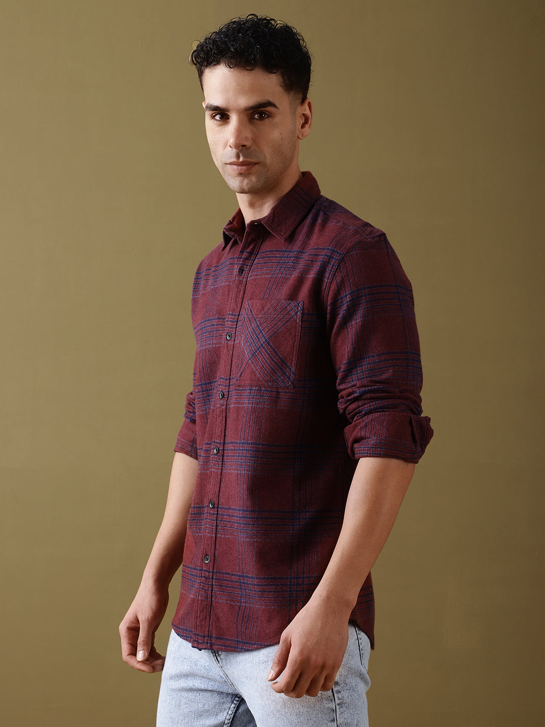 Men Checked Full Sleeve Shirt With Pocket