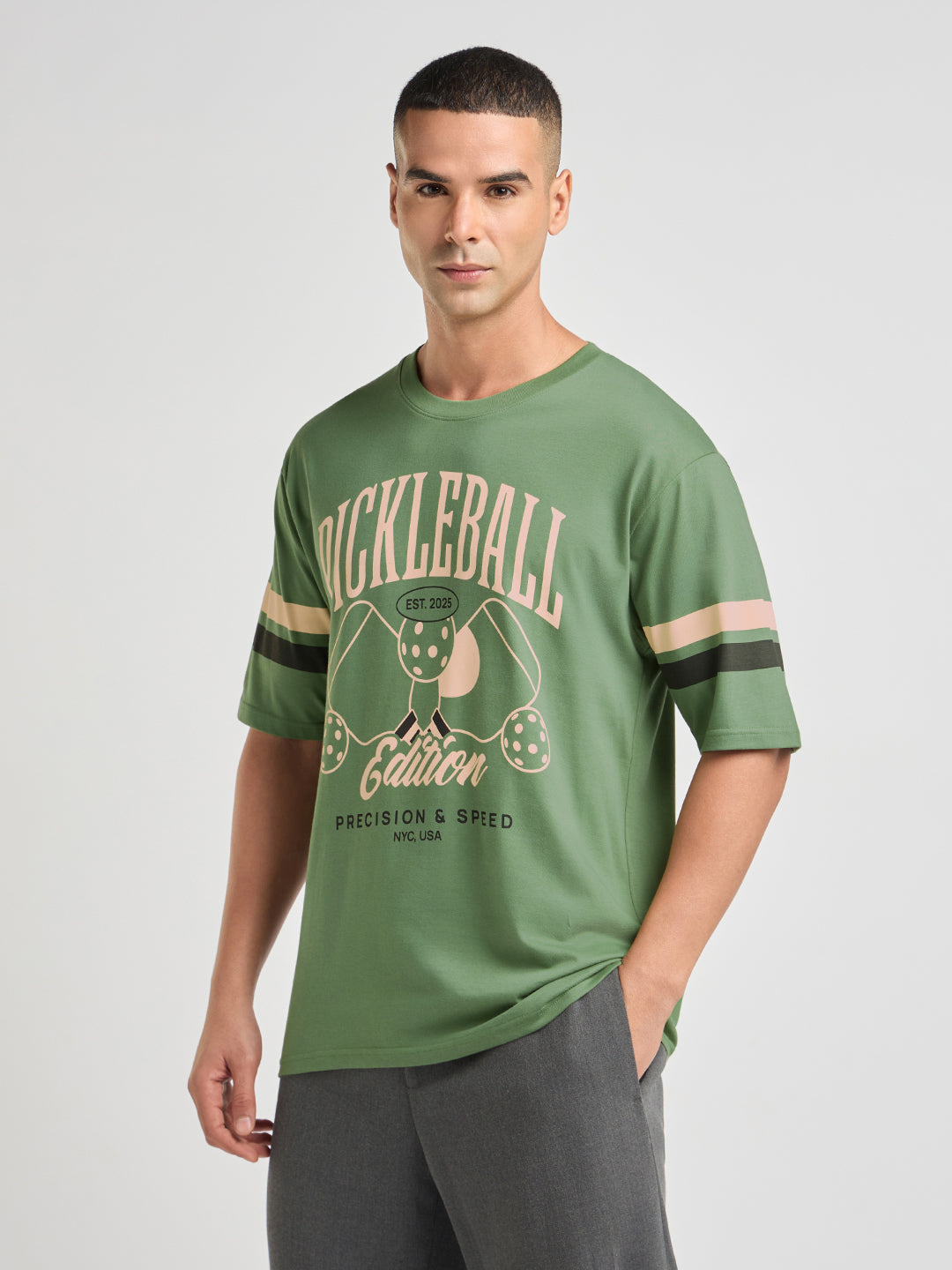 Mens Printed Oversized Half Sleeve Round Neck Tshirt
