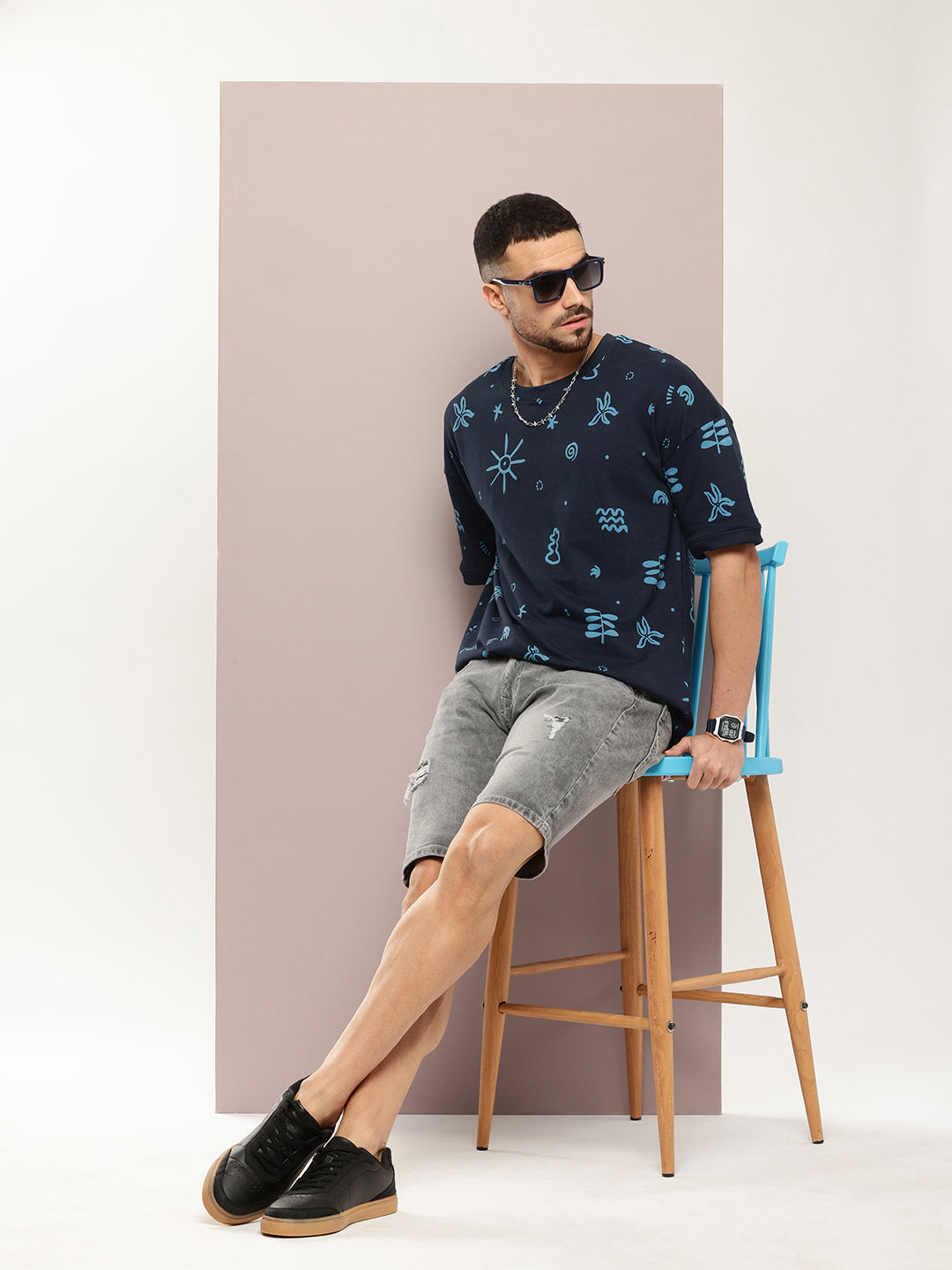 Mens Half Sleeve Round Neck All-Over Printed Oversized Fit Tshirts