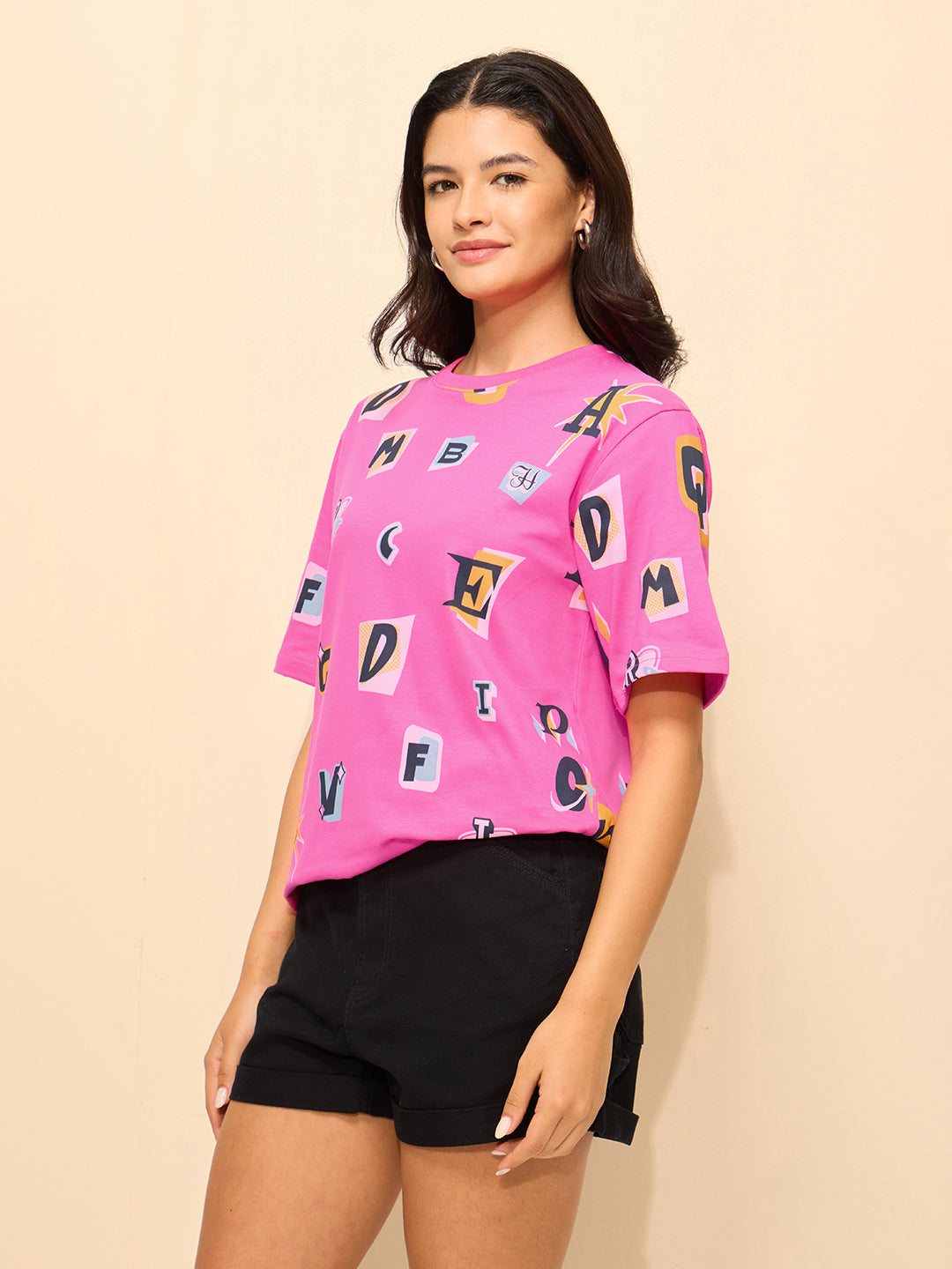 Womens Printed Oversized Cotton T-Shirt