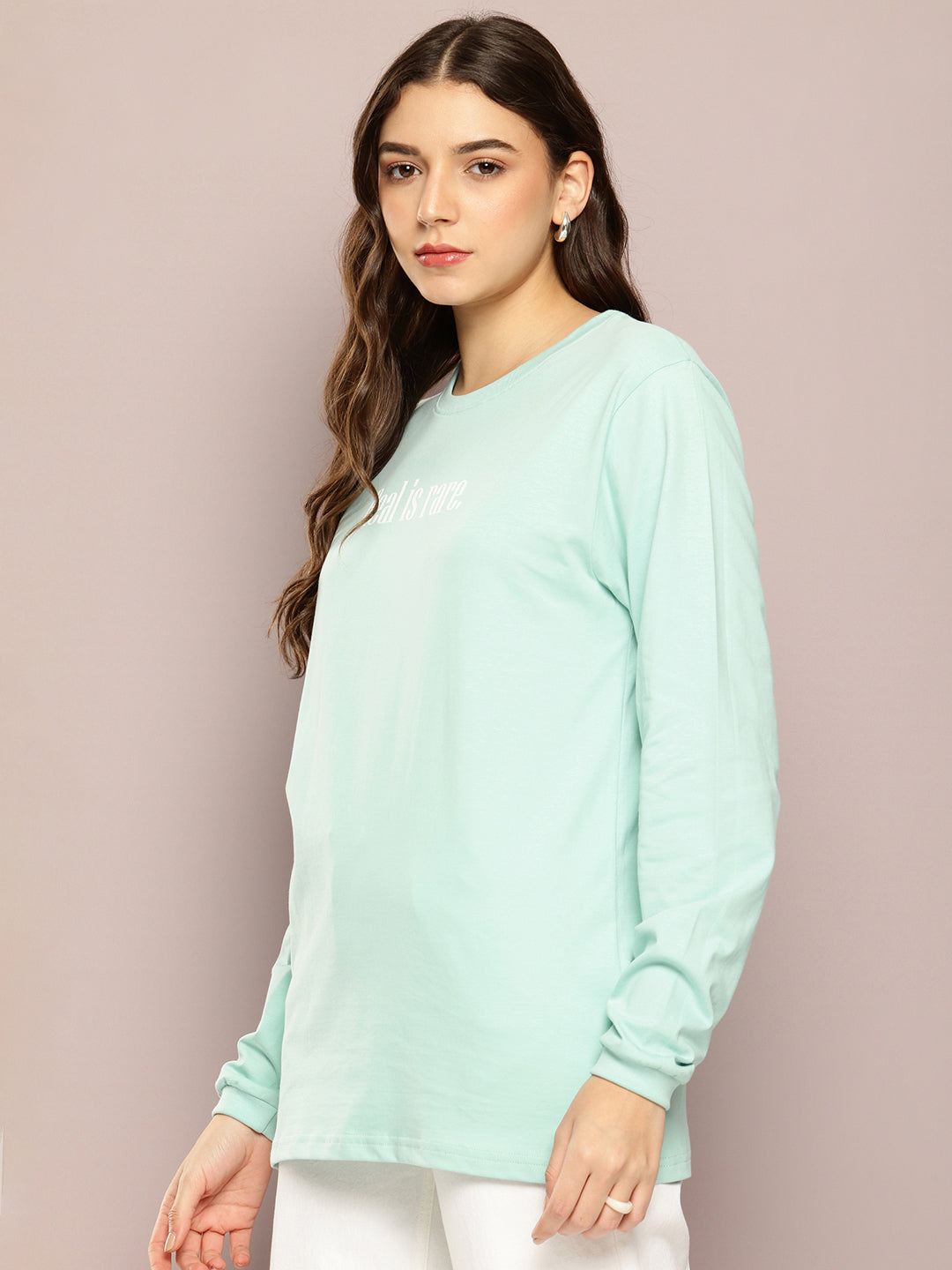 Womens Full Sleeve Round Neck Printed Oversized Fit Tshirts