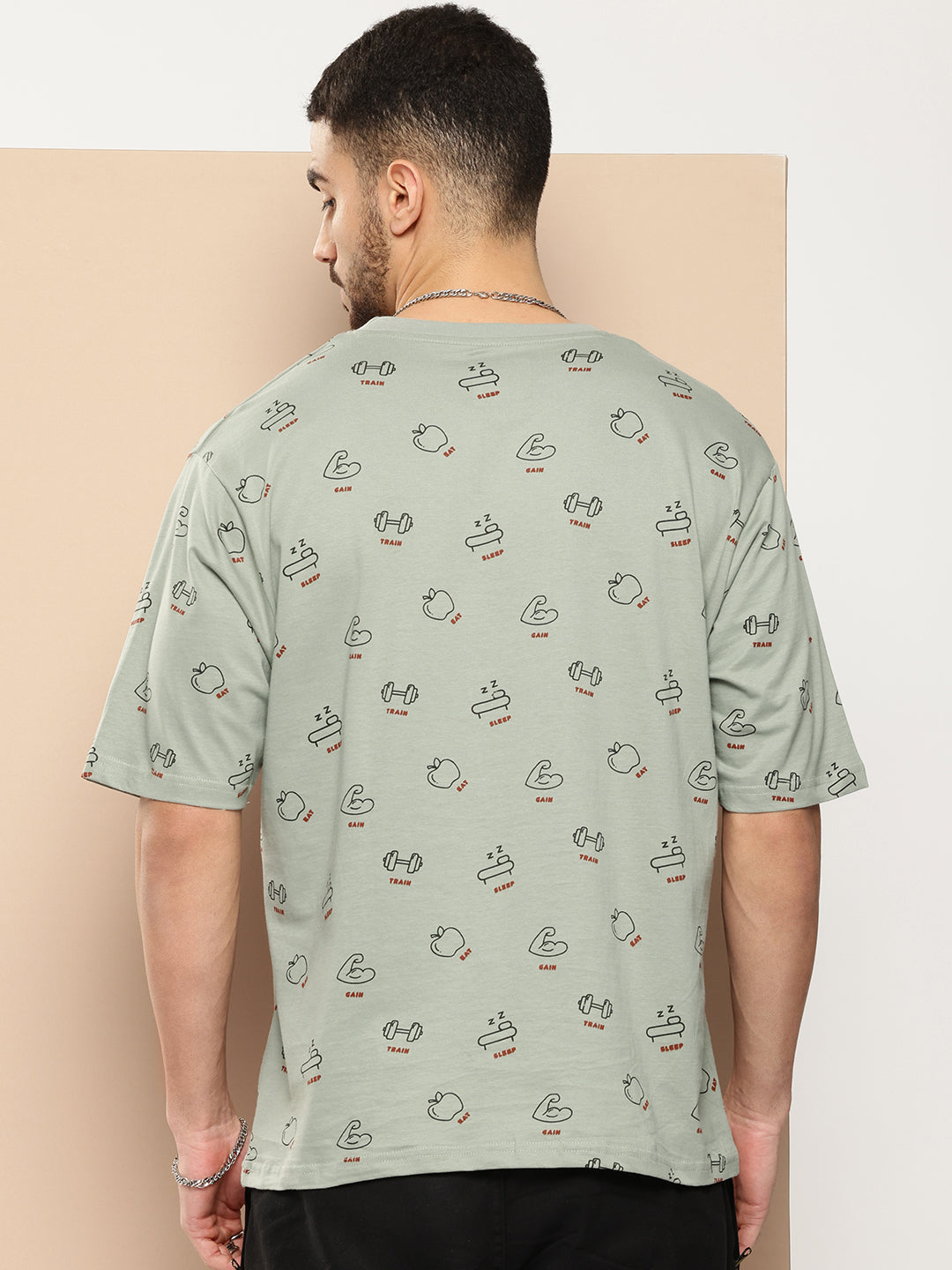 Mens Half Sleeve Round Neck All-Over Printed Oversized Fit Tshirts