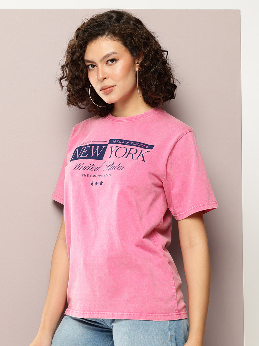 Womens Half Sleeve Round Neck Printed Oversized Fit Tshirts