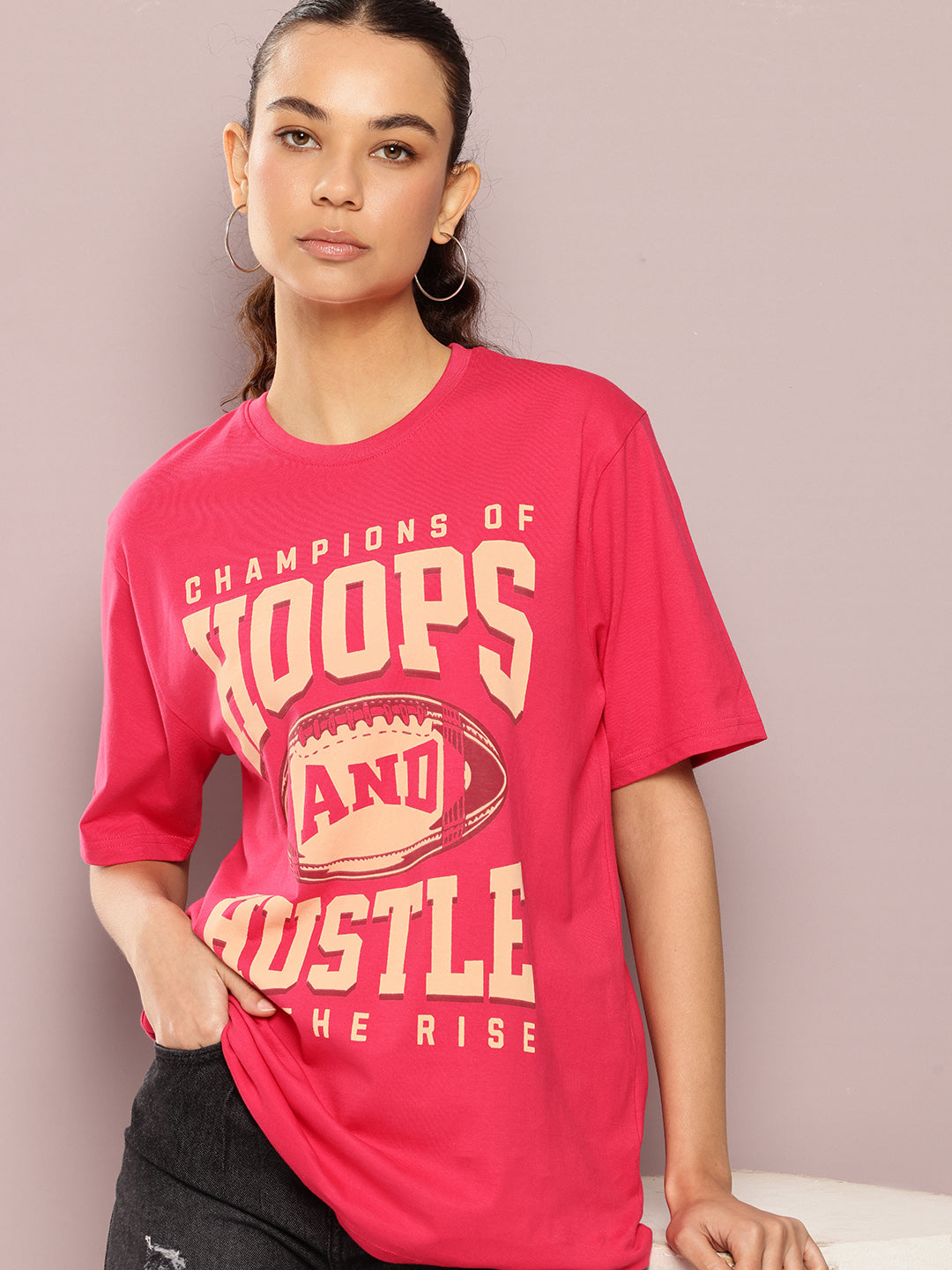 Womens Half Sleeve Round Neck Printed Oversized Fit Tshirts