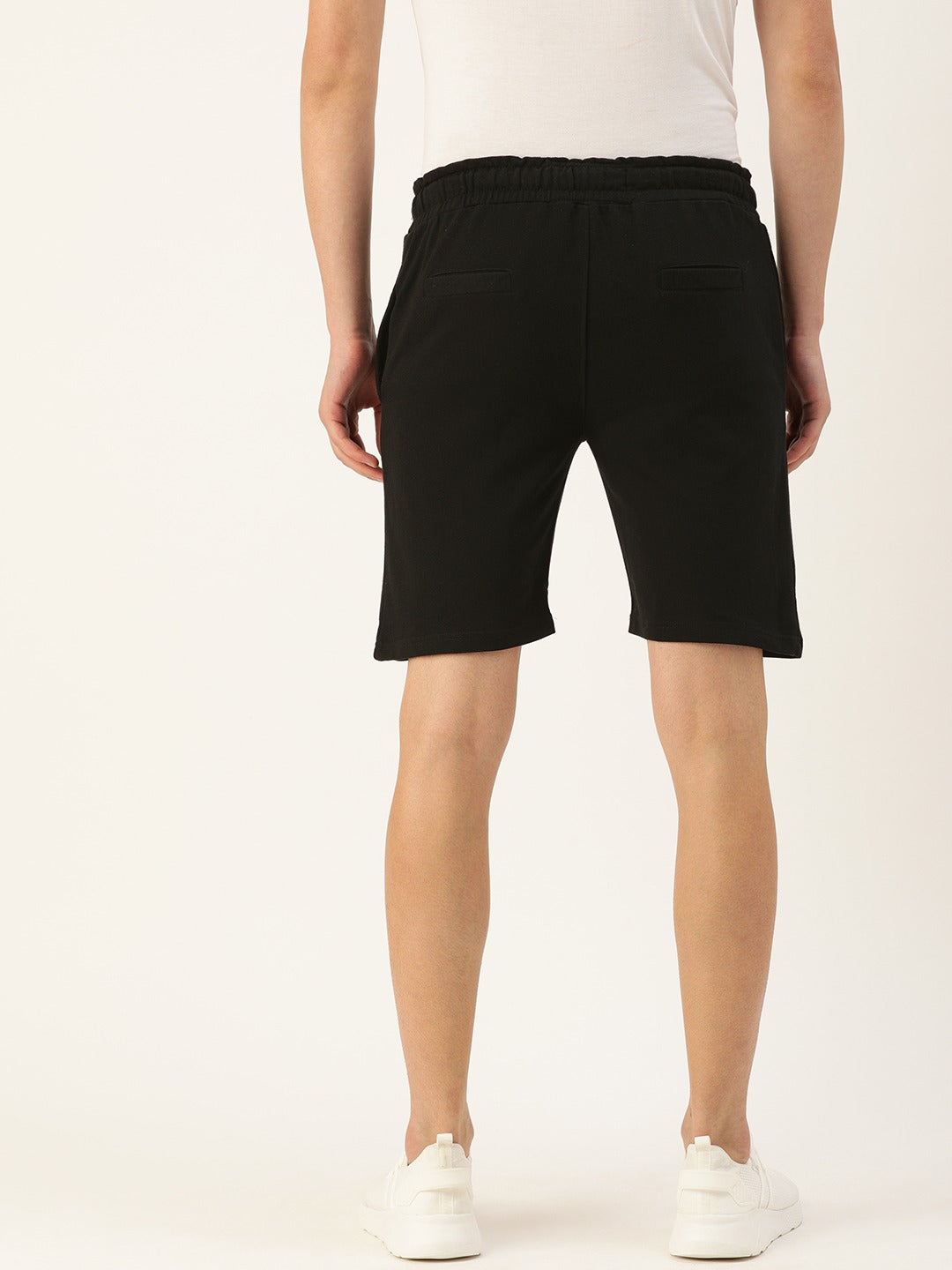 Men Black Solid Mid-Rise Regular Shorts