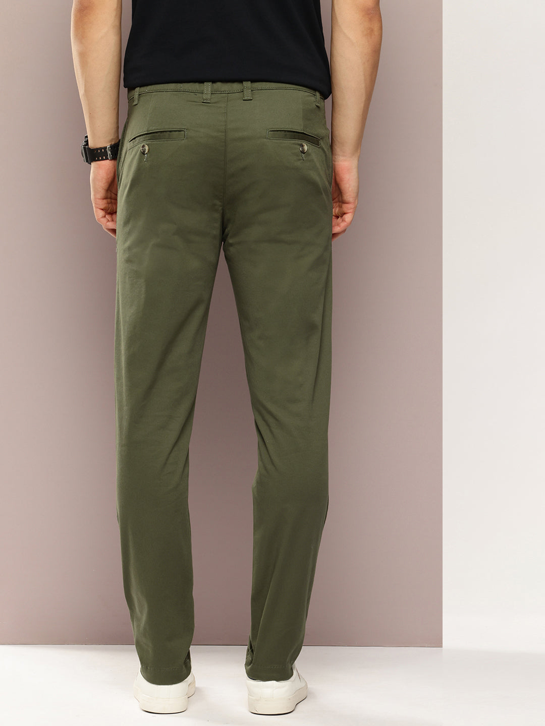 Men Slim Fit Solid Chinos Casual Trousers