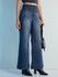 Womens Wide Leg Patch Pocket Denim Jeans Pant