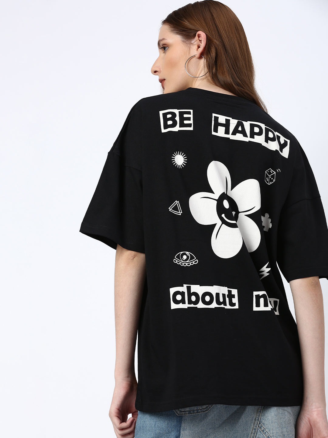 Womens Half Sleeve Drop Shoulder Printed Oversized Fit T-Shirts