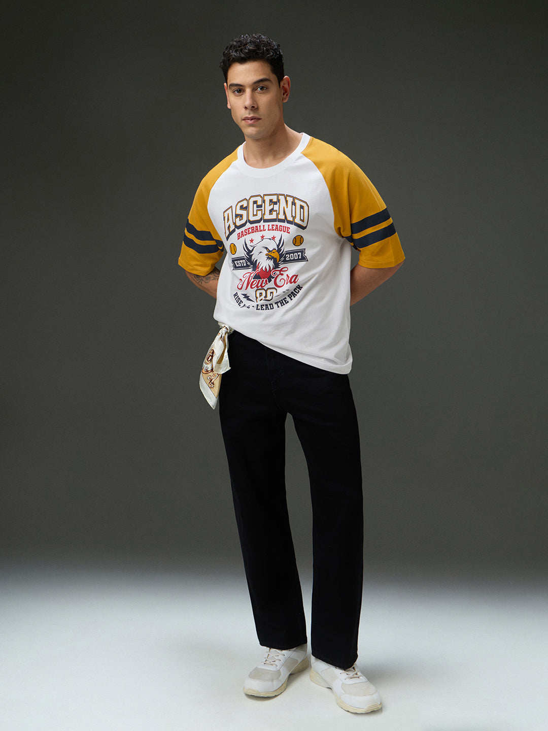 Mens Round Neck Raglan Sleeve Printed Oversized Fit Tshirt