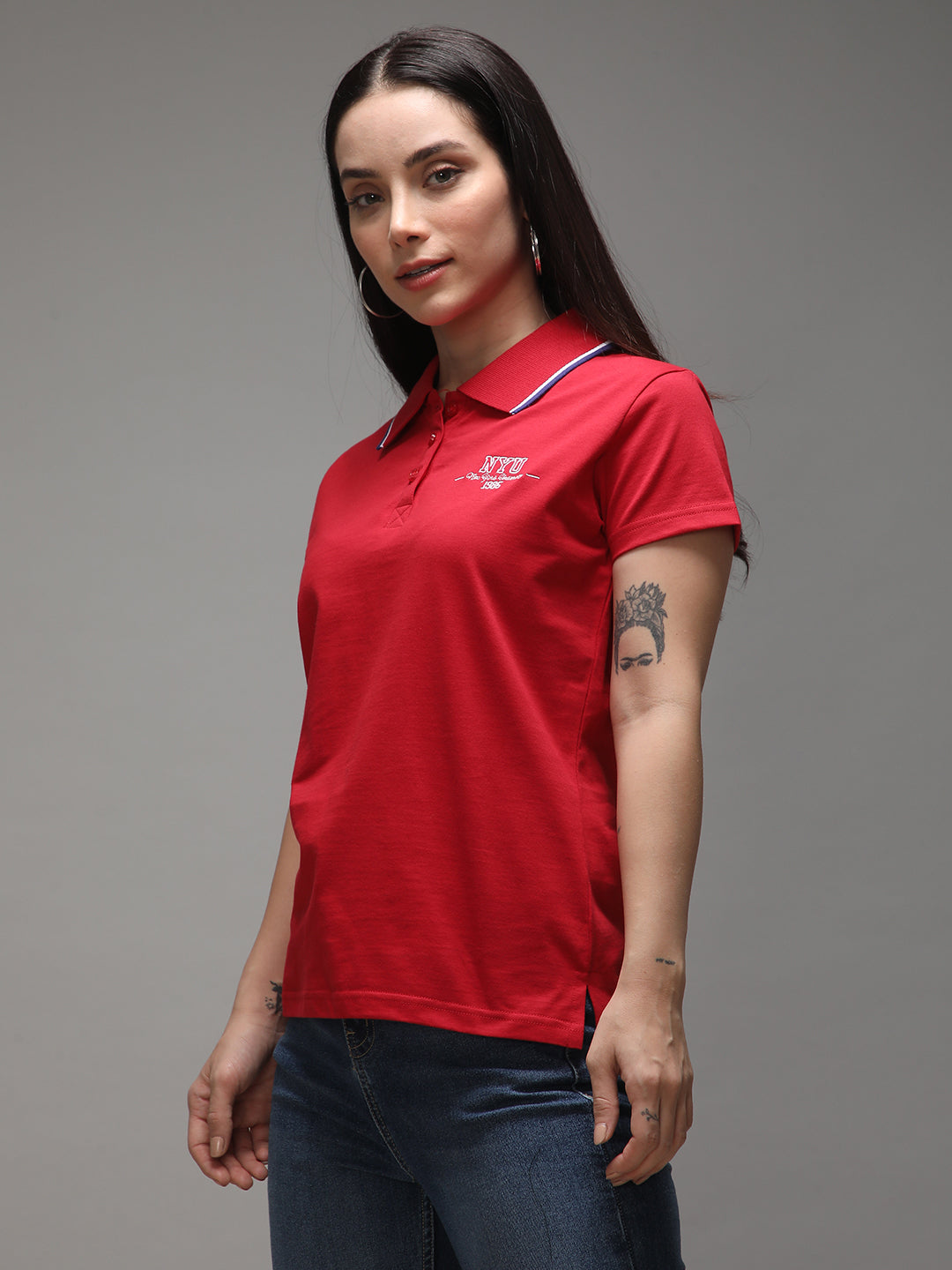 Womens Half Sleeve Polo Neck Solid Regular Fit Tshirts