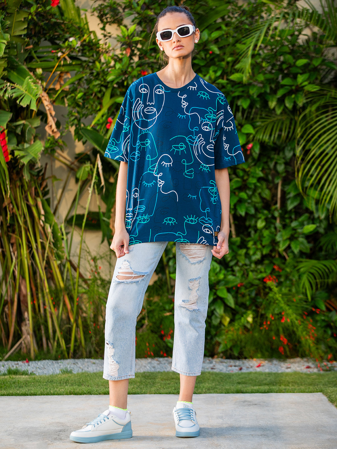 Womens Half Sleeve Drop Shoulder Printed Oversized Fit T-Shirts