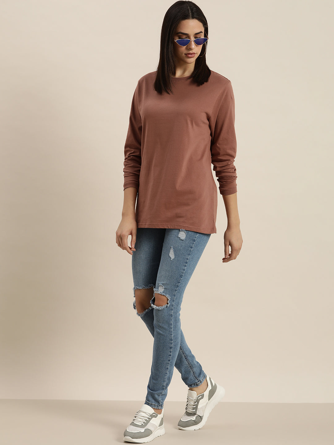 Womens Full Sleeve Round Neck Oversized Fit T-Shirts