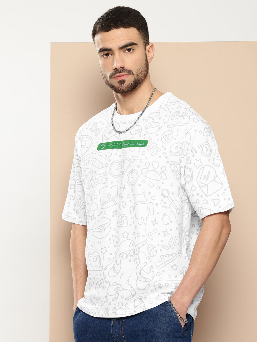 Mens Half Sleeve Round Neck All-Over Printed Oversized Fit Tshirts