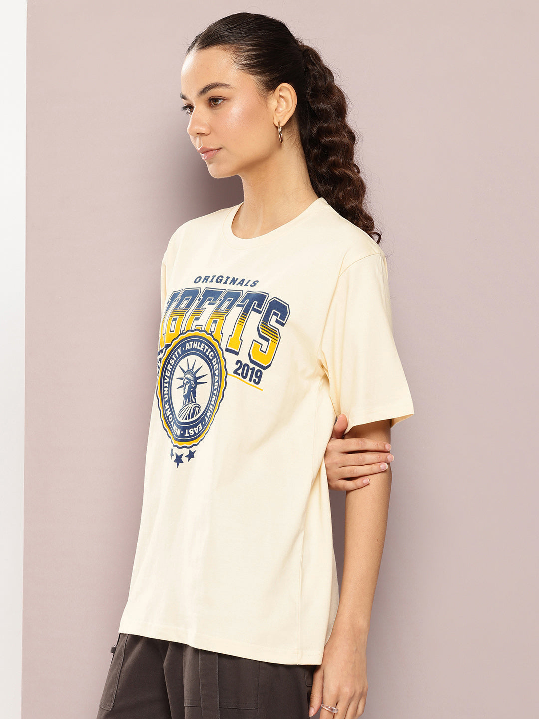 Womens Half Sleeve Round Neck Printed Oversized Fit Tshirts