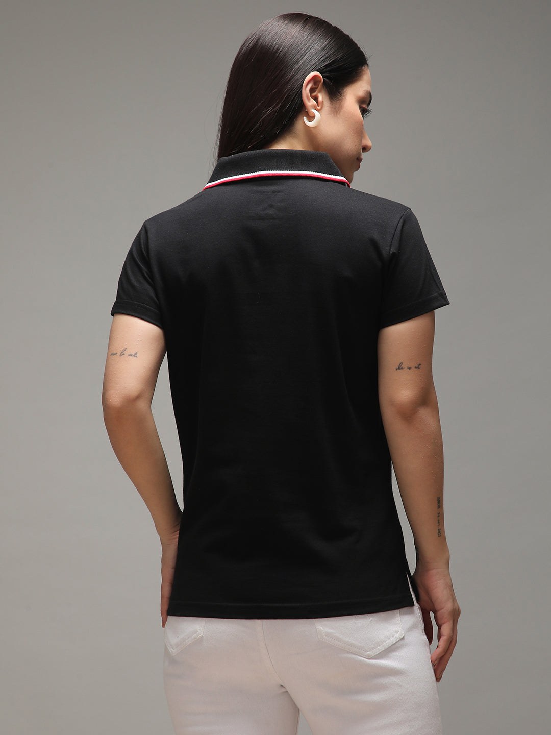 Womens Half Sleeve Polo Neck Solid Regular Fit Tshirts