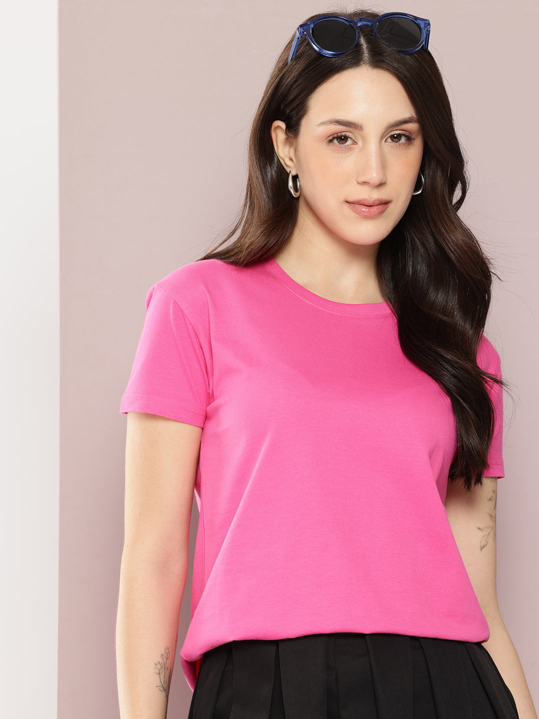 Womens Half Sleeve Round Neck Solid Regular Fit Tshirts