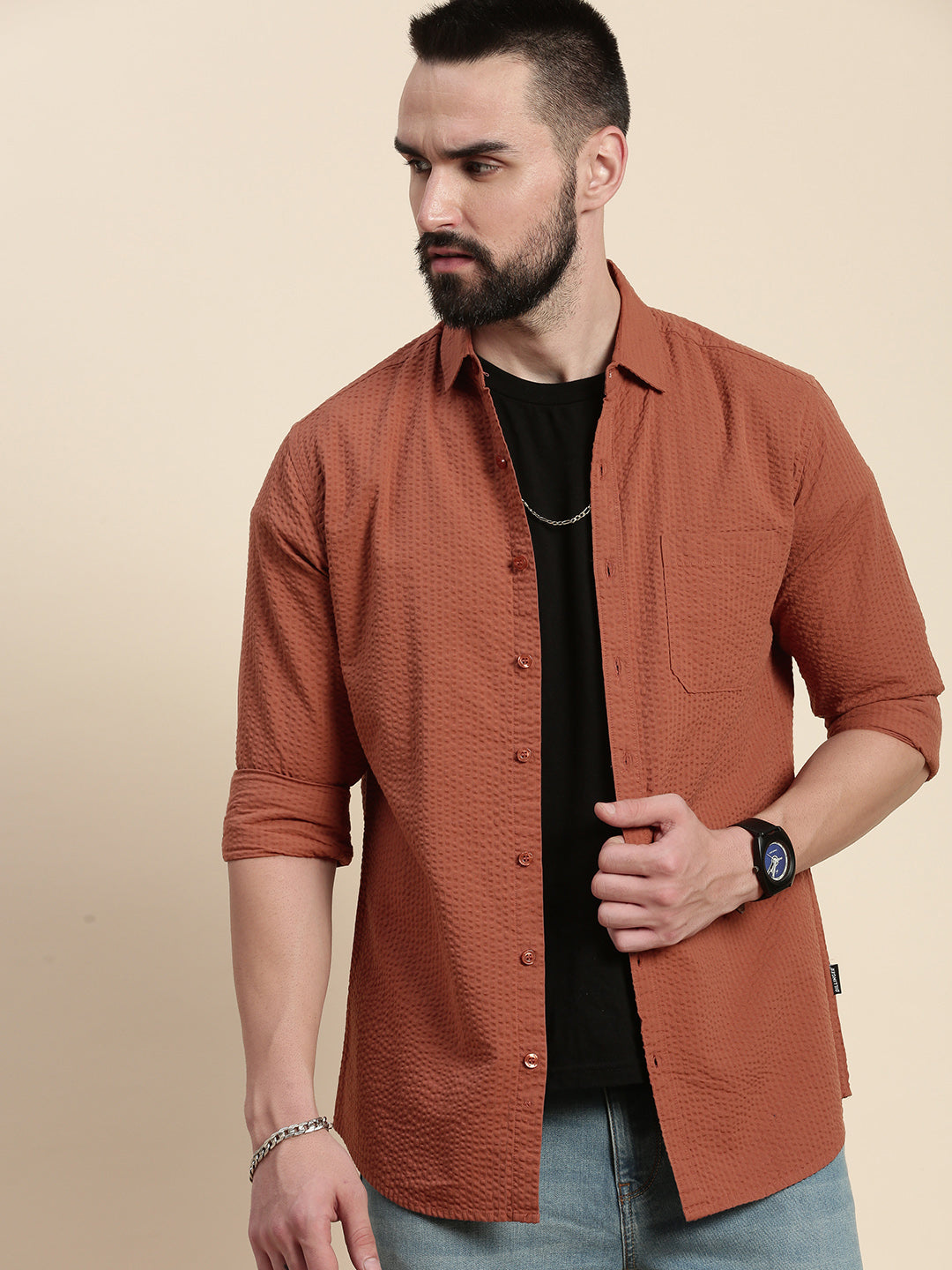 Mens Plain Full Sleeve Shirt With Pocket