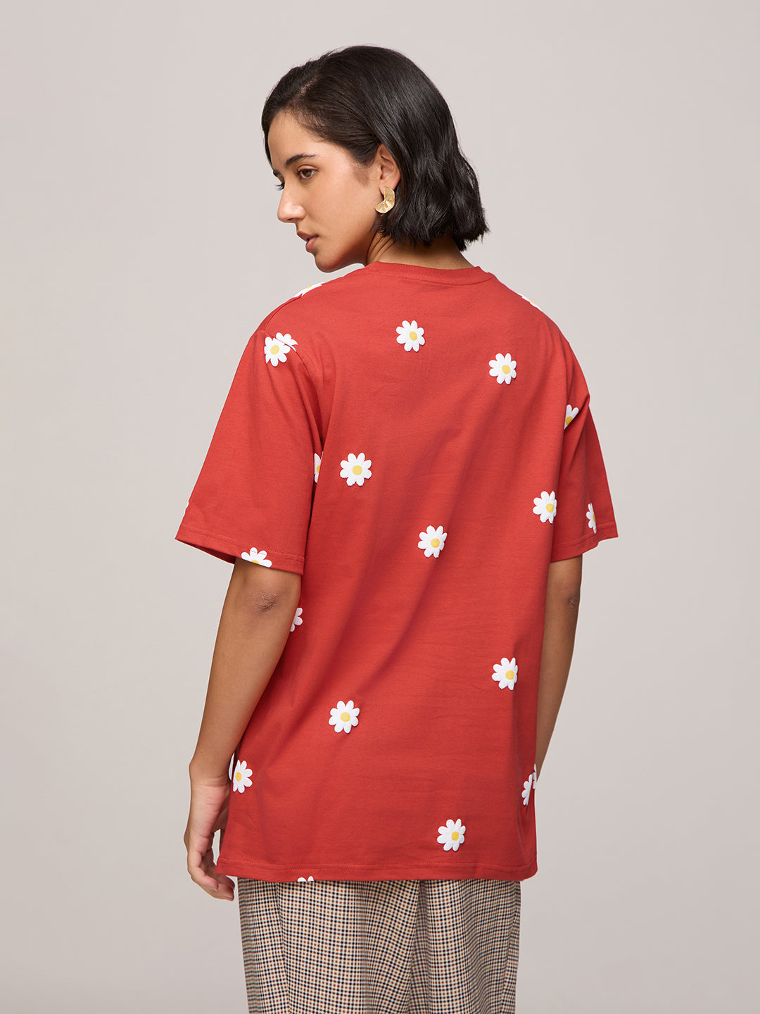 Womens Puff Printed Oversized Fit Cotton T-Shirt