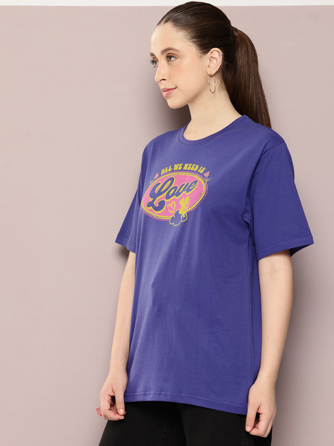 Womens Half Sleeve Round Neck Printed Oversized Fit Tshirts