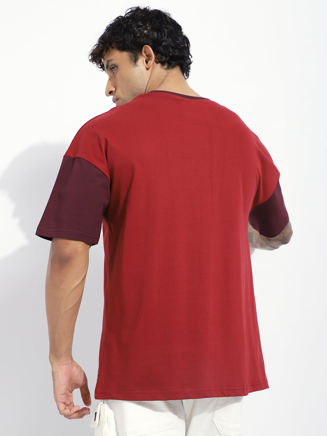 Mens Half Sleeve Drop Shoulder Embroidery Oversized Fit T-Shirts
