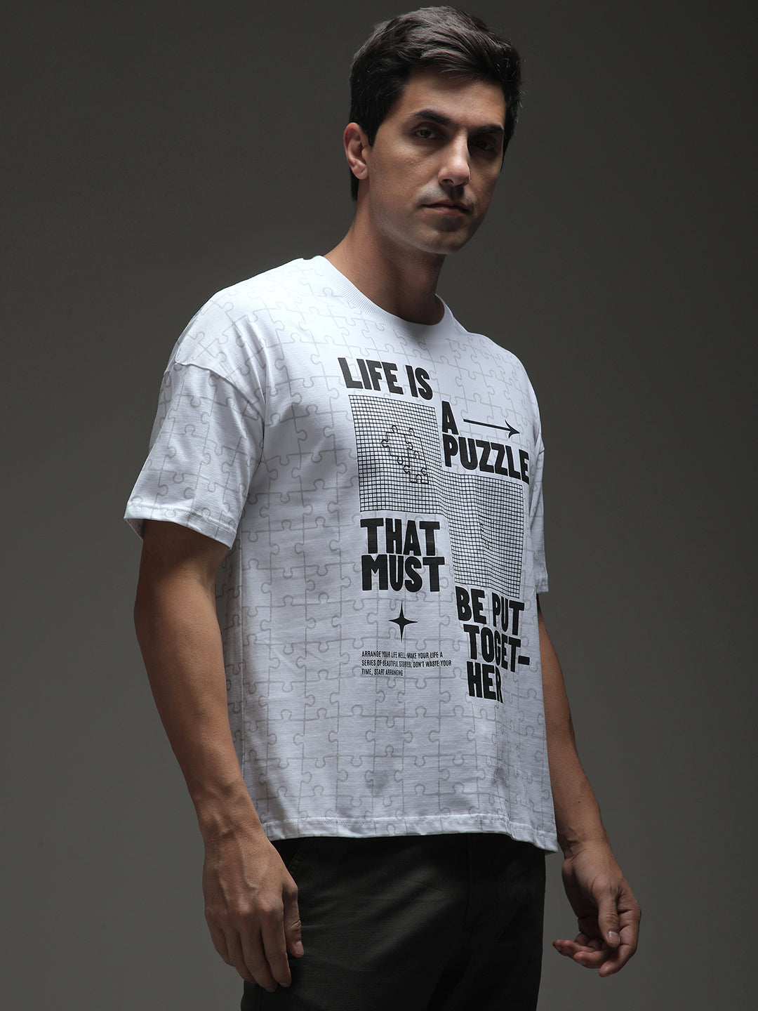 Mens Half Sleeve Drop Shoulder Printed Oversized Fit T-Shirts