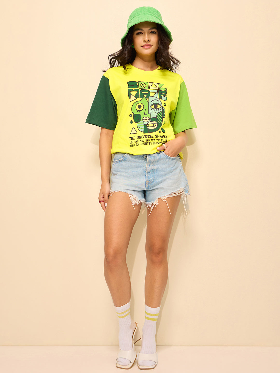 Womens Printed Oversized Fit Cotton T-Shirt
