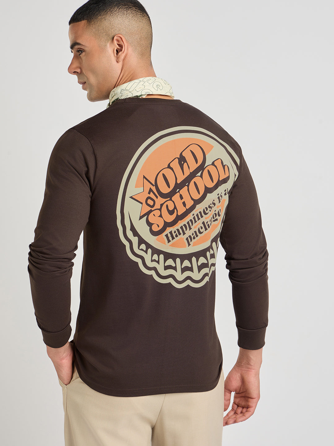 Mens Printed Regular Fit Full Sleeve Round Neck Tshirt
