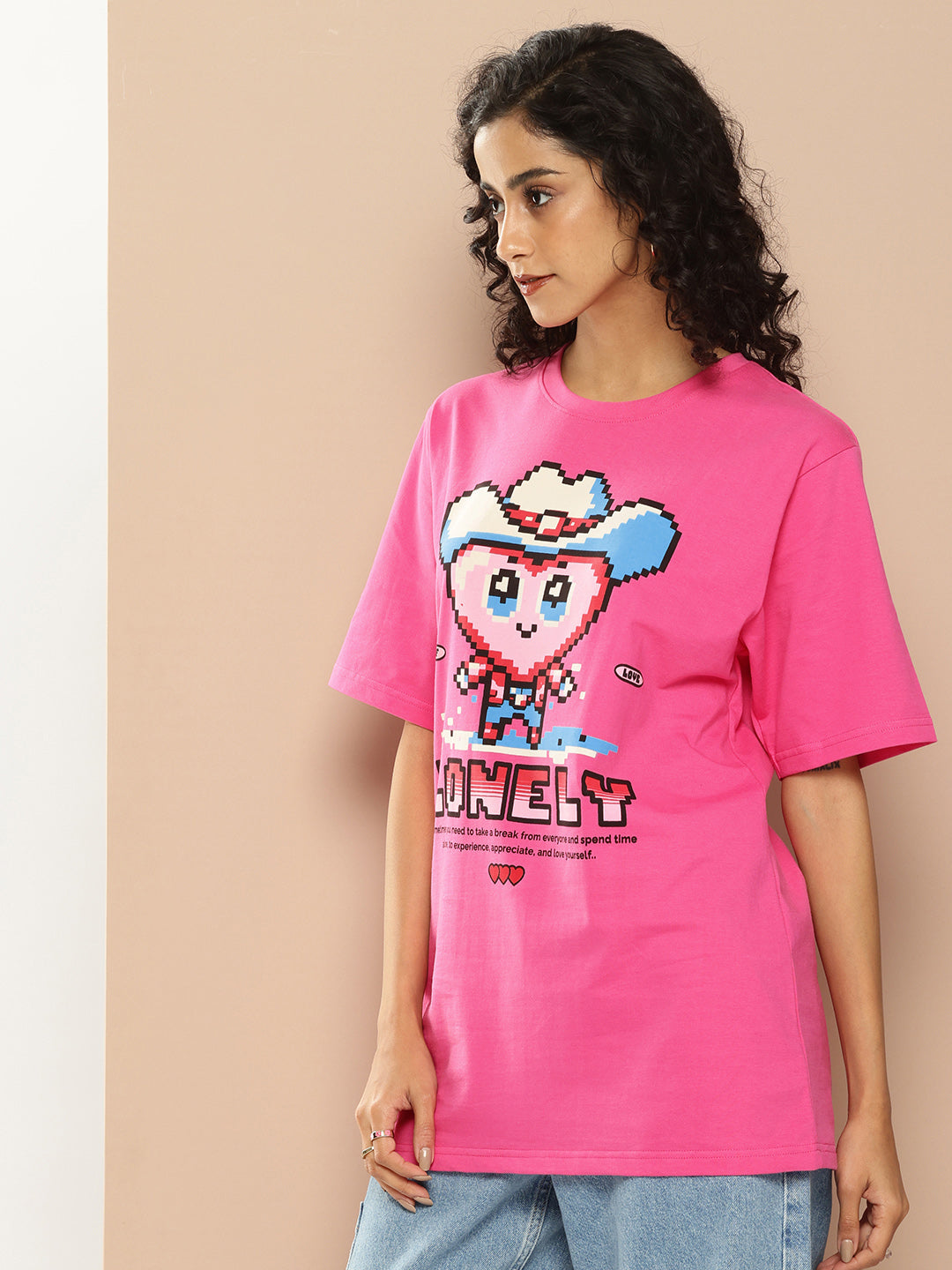 Womens Half Sleeve Round Neck Printed Oversized Fit Tshirts