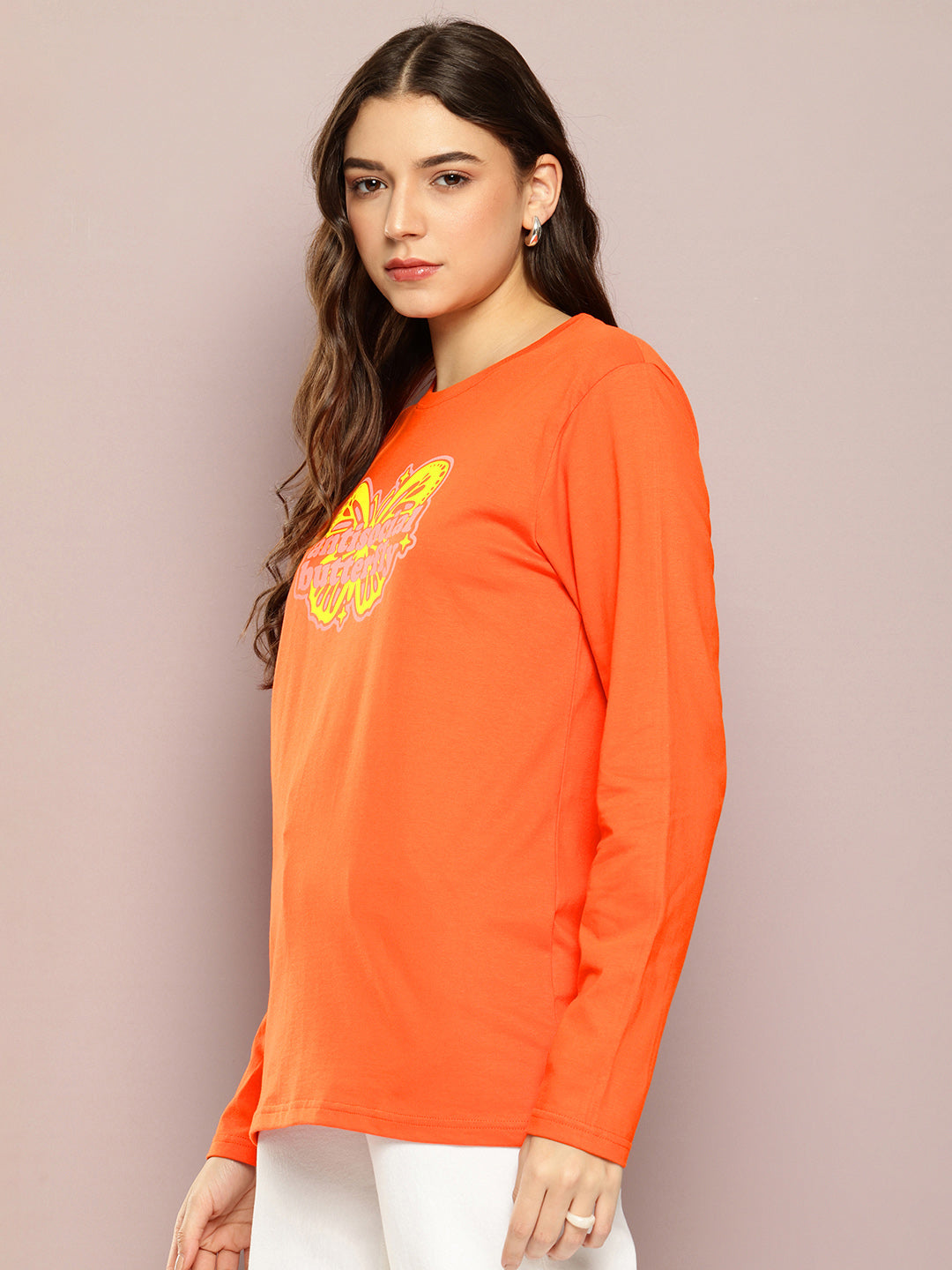 Womens Full Sleeve Round Neck Printed Oversized Fit Tshirts